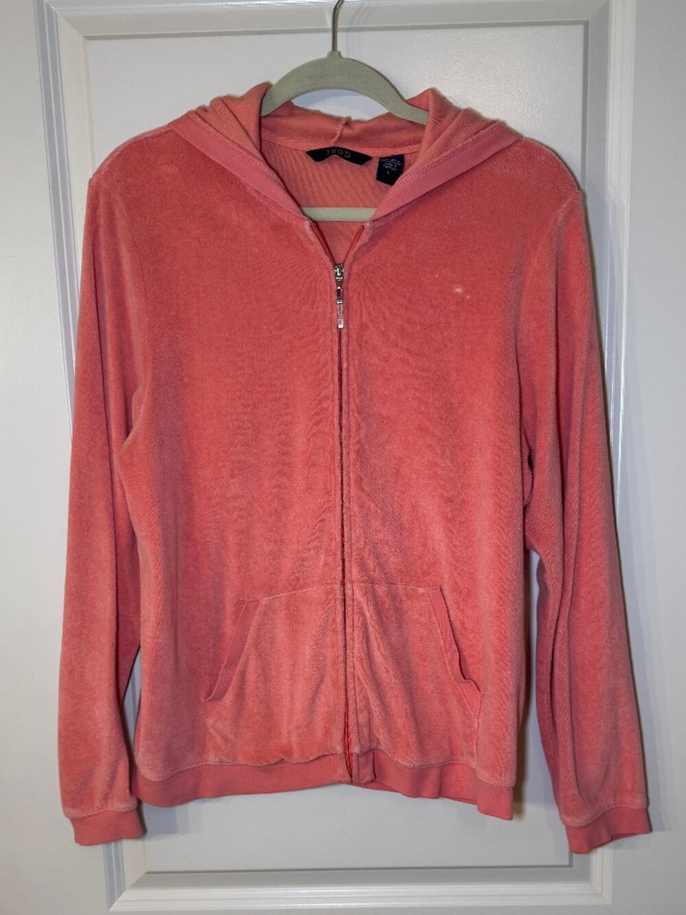 y2k Salmon Zip-Up Hoodie with Pockets! Vintage Izod Size Large